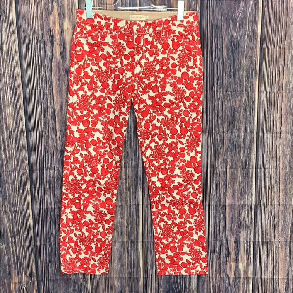 Tory Burch Floral Denim Cropped Pants